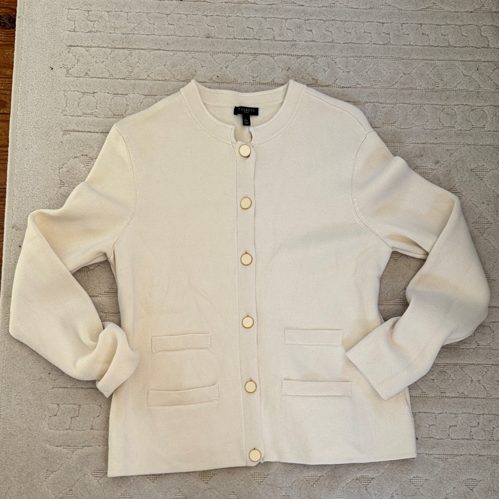 Talbots Cream Cardigan with Gold Buttons